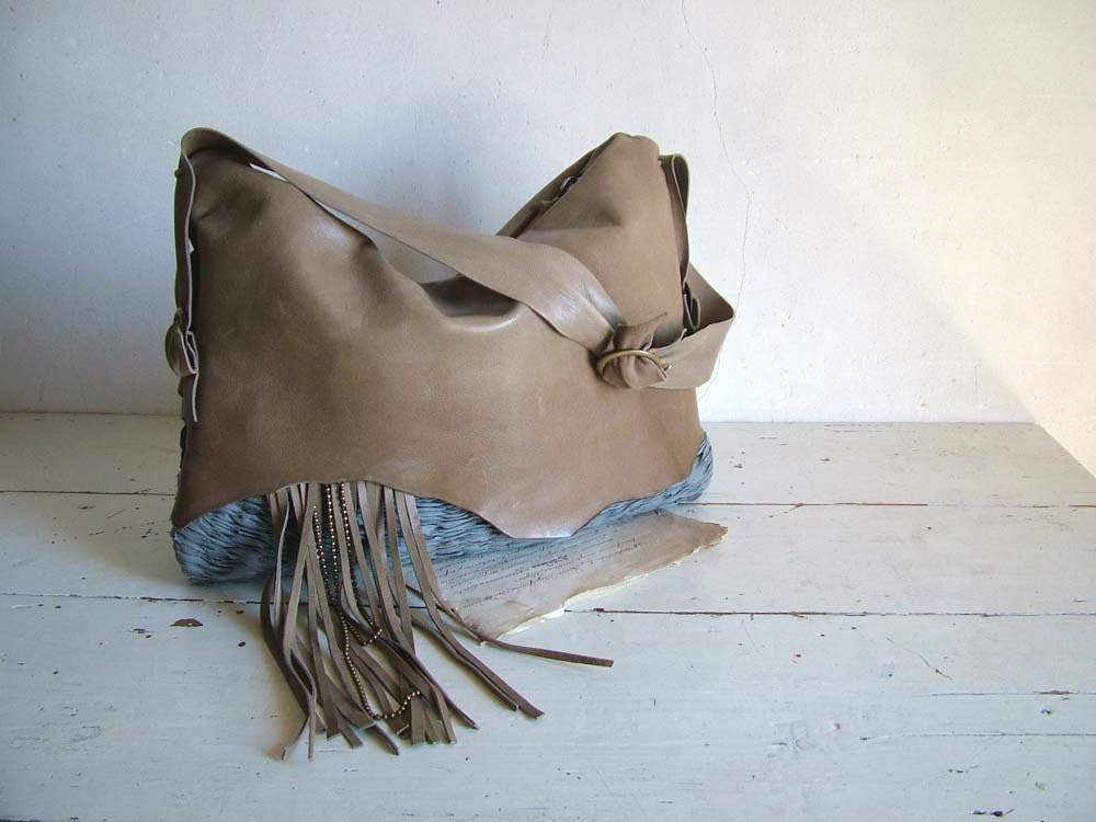 Boho Chic Slouchy Satchel in Khaki Brown and Blue Grey Handweave.  Woven to Order. Other colours available