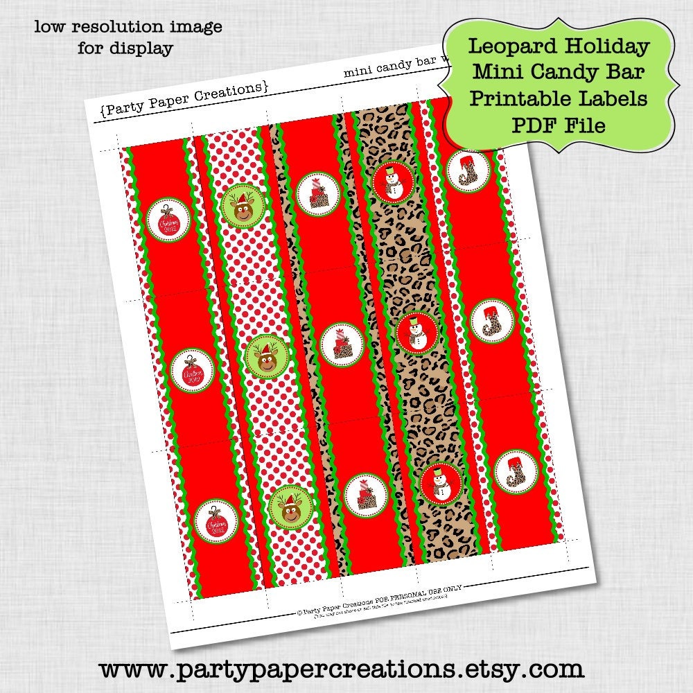 Leopard Holiday Mini Candy Bar Label Wrappers DIY Printable Digital File Il_170x135