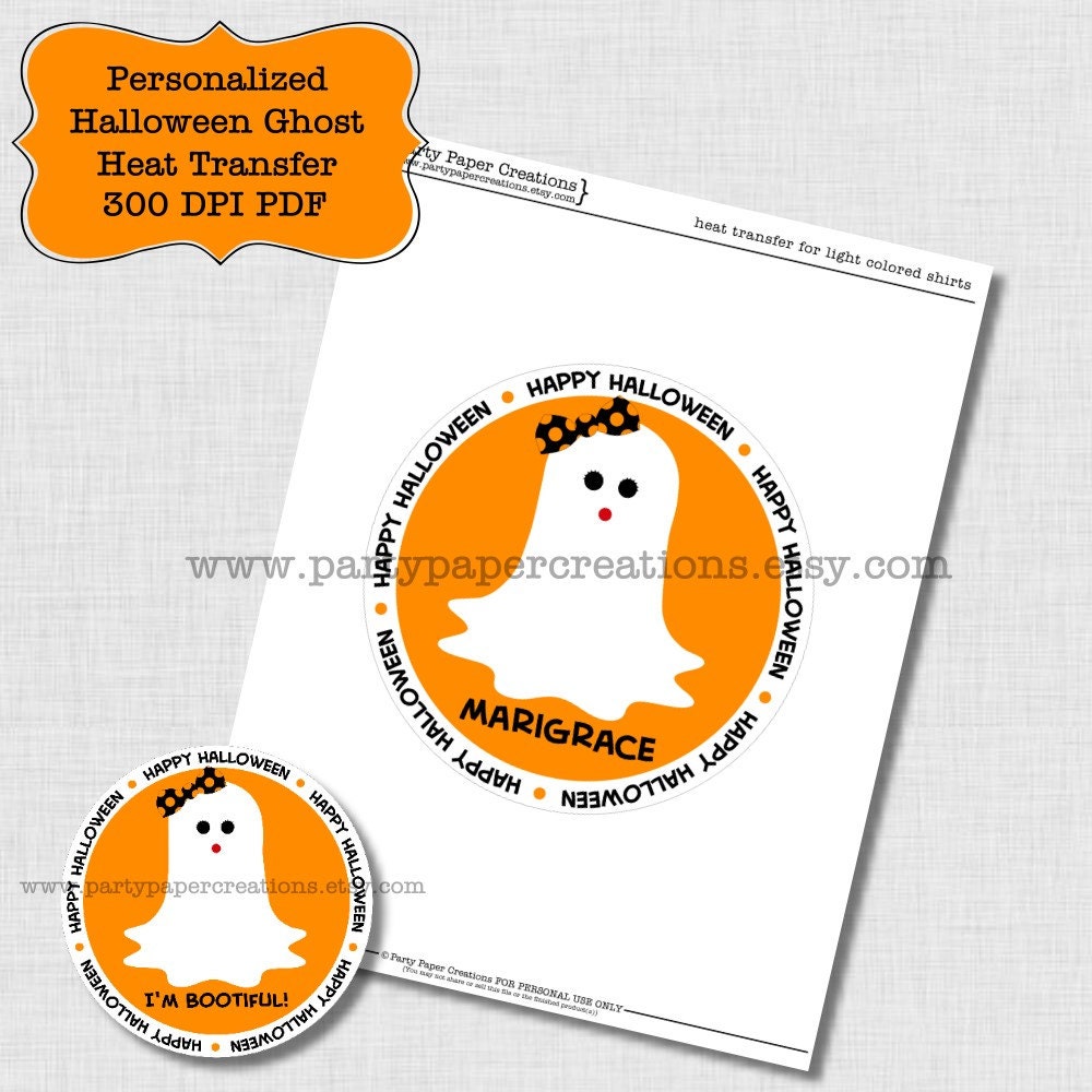 Halloween Ghost Personalized T shirt Heat Transfer - Girly Ghost DIY Printable PDF File