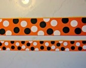 Black & white Halloween dots printed on orange 7/8" and 1 1/2" grosgrain ribbon combo set Il_170x135