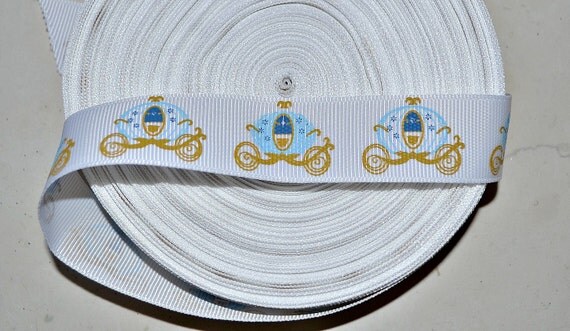 Blue princess coaches on 7/8 inch white grosgrain ribbon Il_570xn