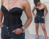 Vintage Levis 501 High Waisted Button Fly Black Denim Shorts - Womens Rocker/ Retro. Hipster Shorts / Size: Small - Medium
