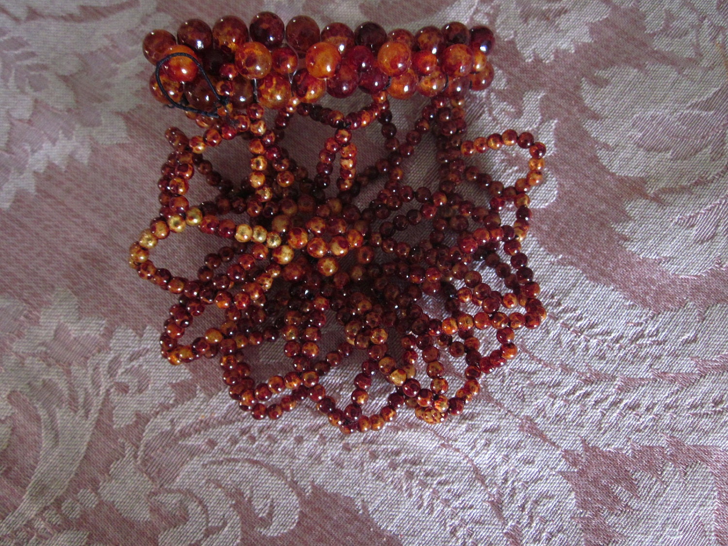 CLEARANCE Cute Large Barrette with Elastic Snood Attached, Vintage, Brown Plastic Beads, GOOD condition