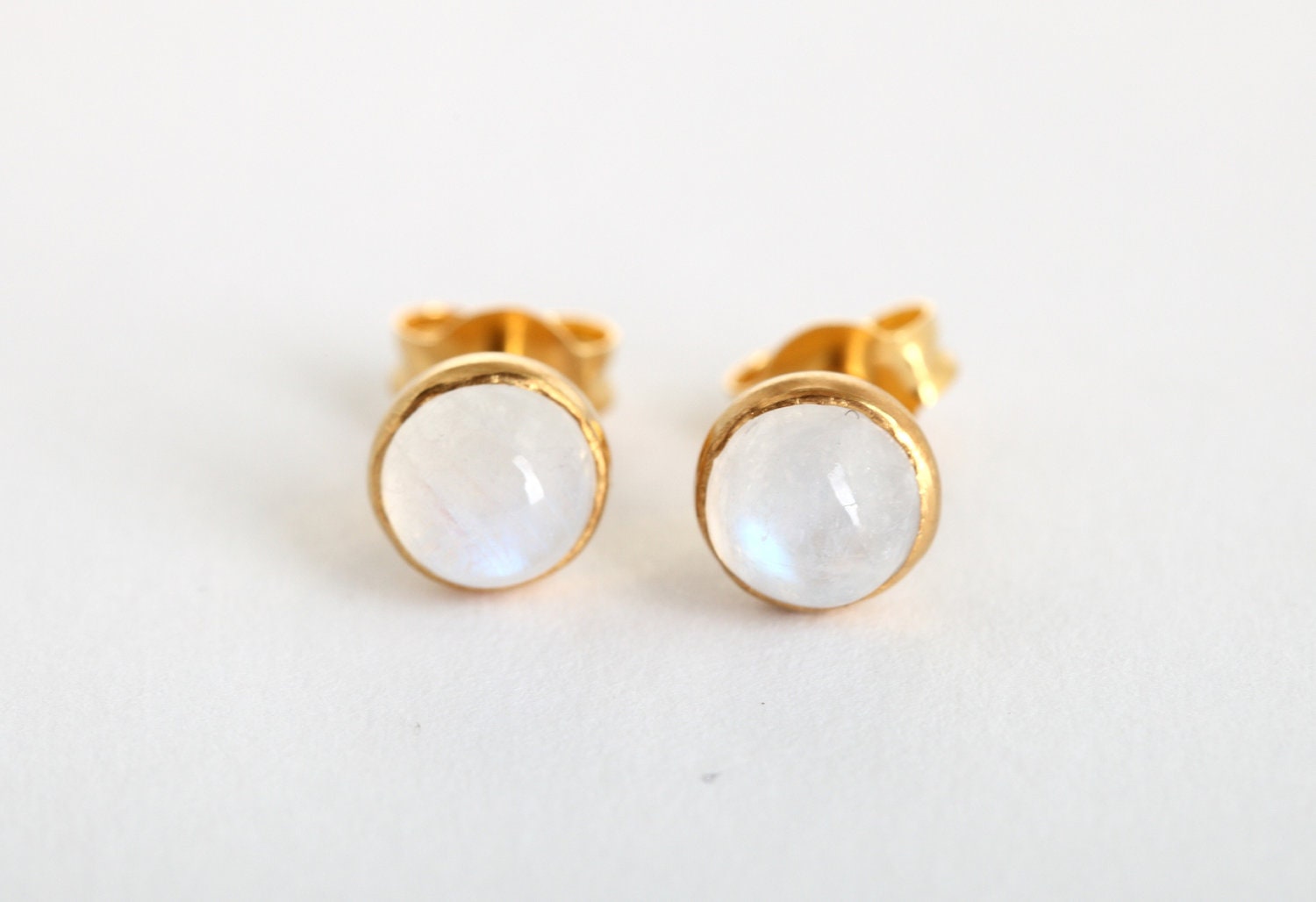 Moonstone stud earrings, gold studs, Cabushon cut moonstone, stone earrings, post earrings, White Moonstone earrings, small earrings, SALE