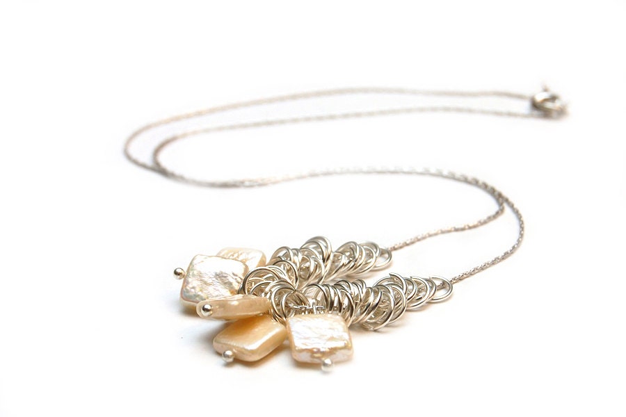 Silver and Genuine Freshwater Pearl Necklace - Wedding Jewelry, Bridesmaids Gifts