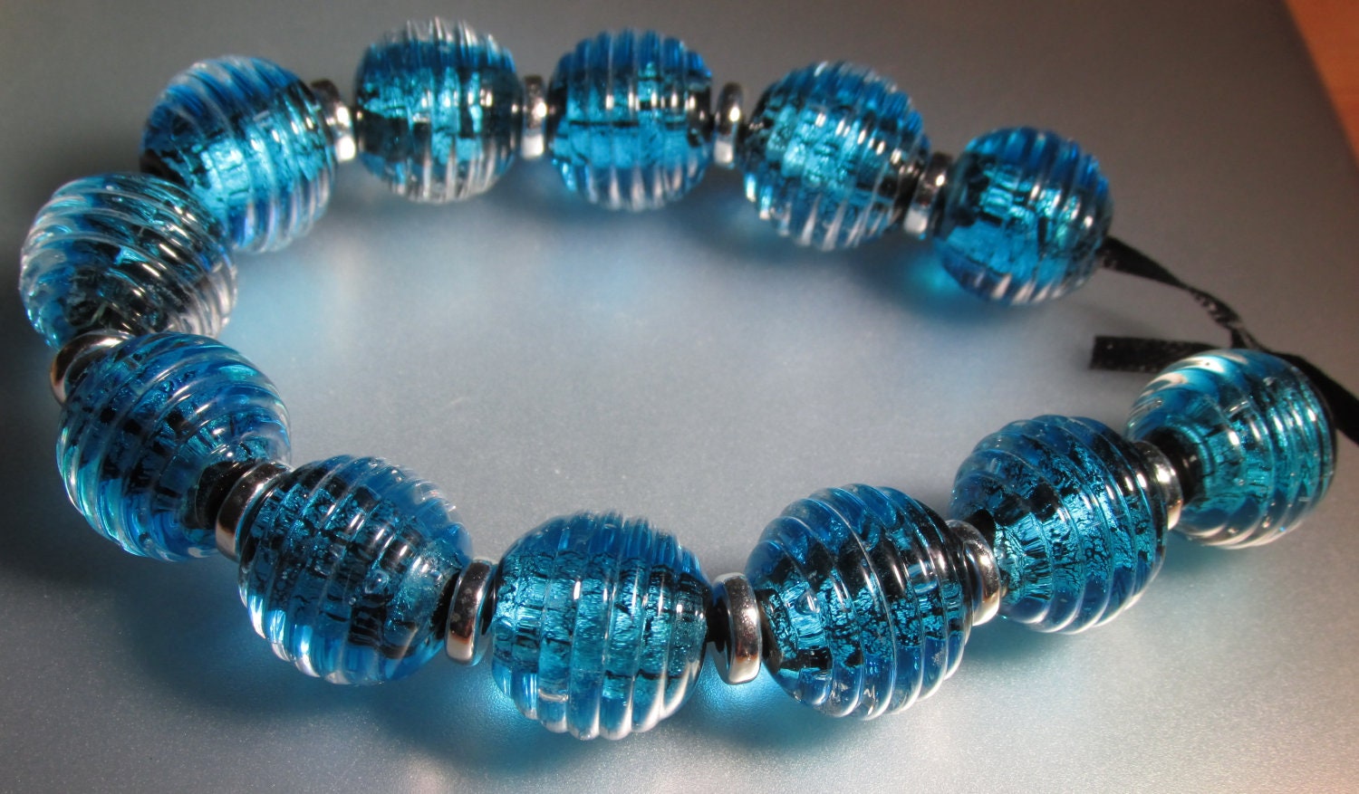Made To Order--Handmade Silver Aqua Blue Lampwork Beads (12)- Ocean Collection-All Fired Up Studio-leteam