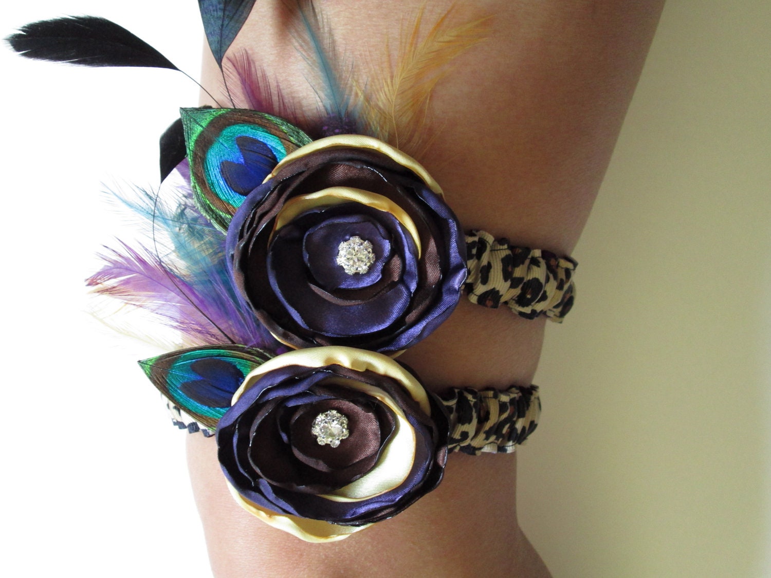 Bridal Wedding Garters, Leopard/Cheetah Garters, Peacock Garters, Gold/Brown/Plum Multi Garter, Steampunk Garters, Rustic Garters