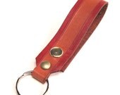 Leather Key Fob Snap Loop for Belt or Pack Tan Red Keychain Wristlet