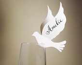 50 Place Cards, Doves, Decor for Wine Glass, Original calligraphy, Cutout, Scrapbook, Papercut by Mama Tita