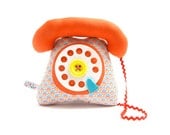 dial telephone play cushion velcro handset orange graphic pattern - telephone à cadran combiné avec velcro orange graphique