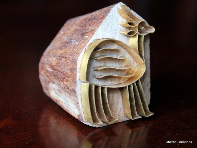 Handmade Brass Indian Wood Textile Block Stamp -OOAK Stylized Deer Motif