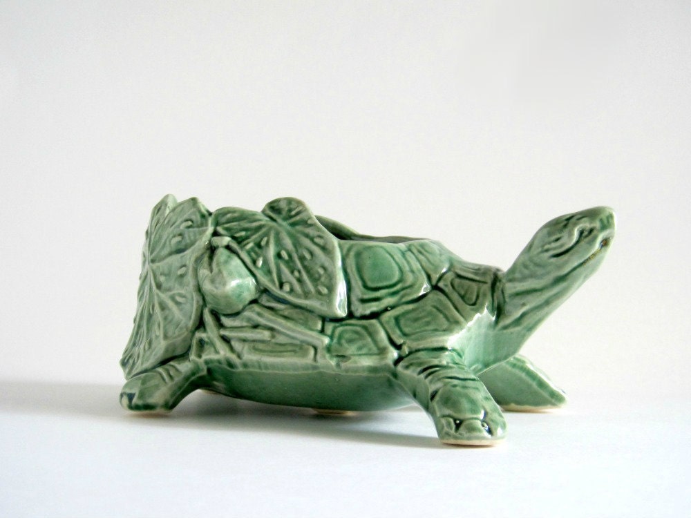 Mid-Century McCoy Turtle Planter - Green Pottery Planter