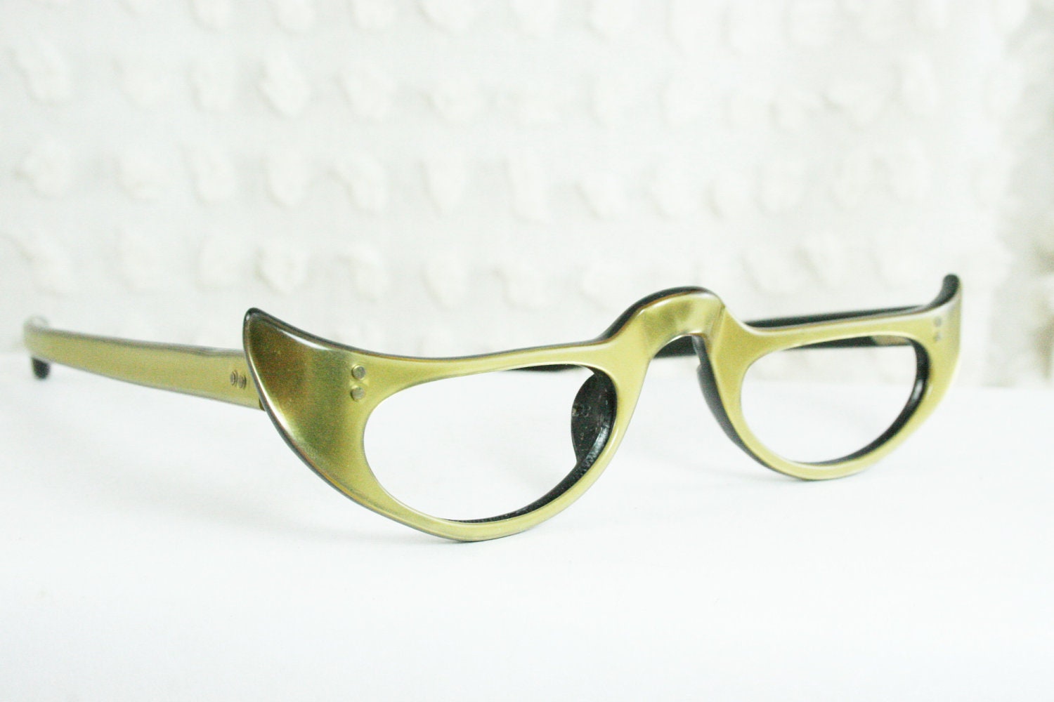 1950's Gold Eyeglasses Vintage 50s Half Glasses Reader Horn Rim Zyl Slim Lens Metallic Pearl 42/25 Optical Frame