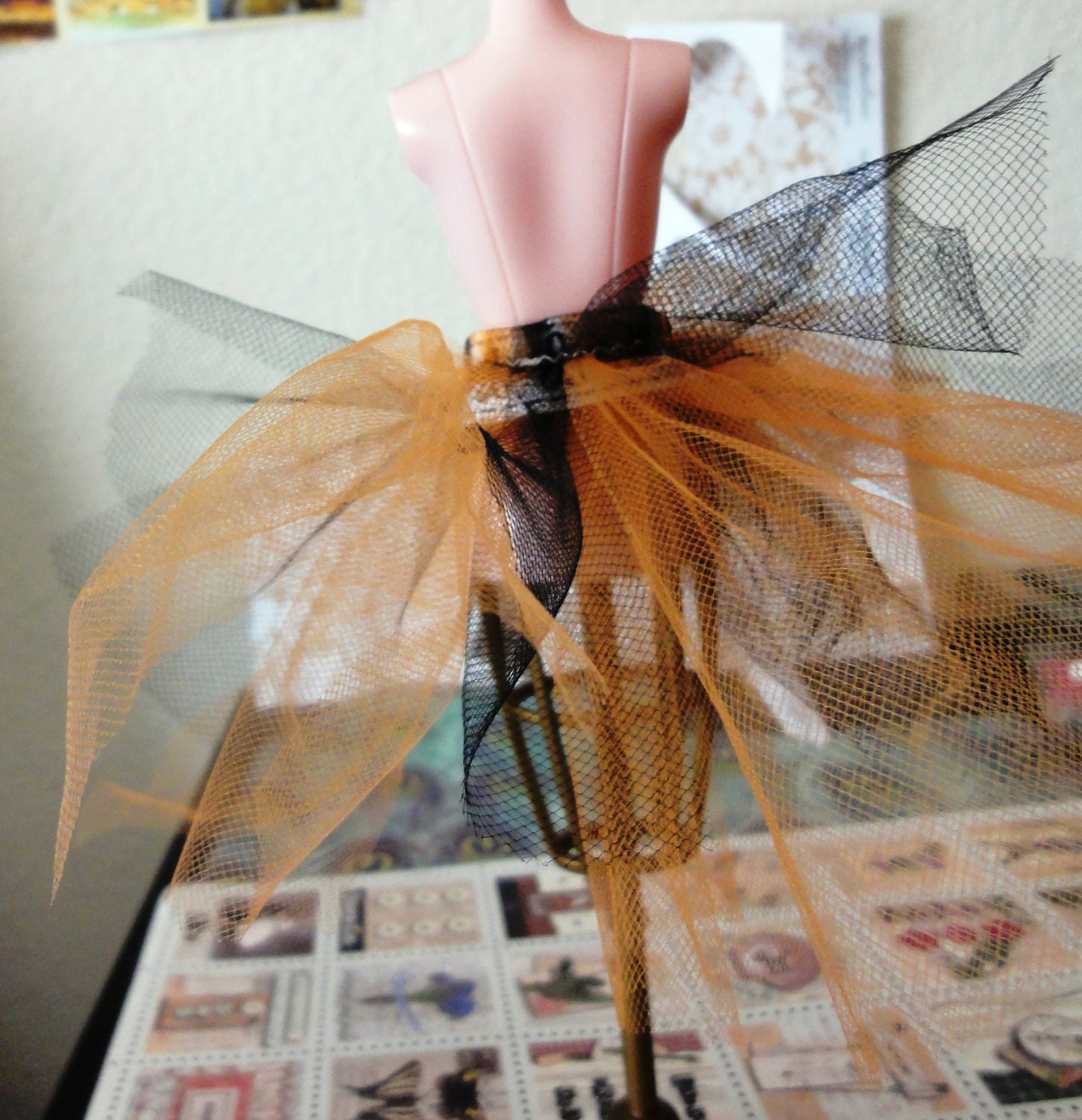 Black and Orange Barbie Doll TuTu Ribbon Tutu Doll Skirt Halloween