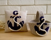 Nautical custom wedding ring pillow and basket set