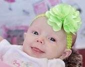 baby hair bow flower clip ..lime green infant head band.. baby headband... lovely hairbow for baby, toddler and little girls