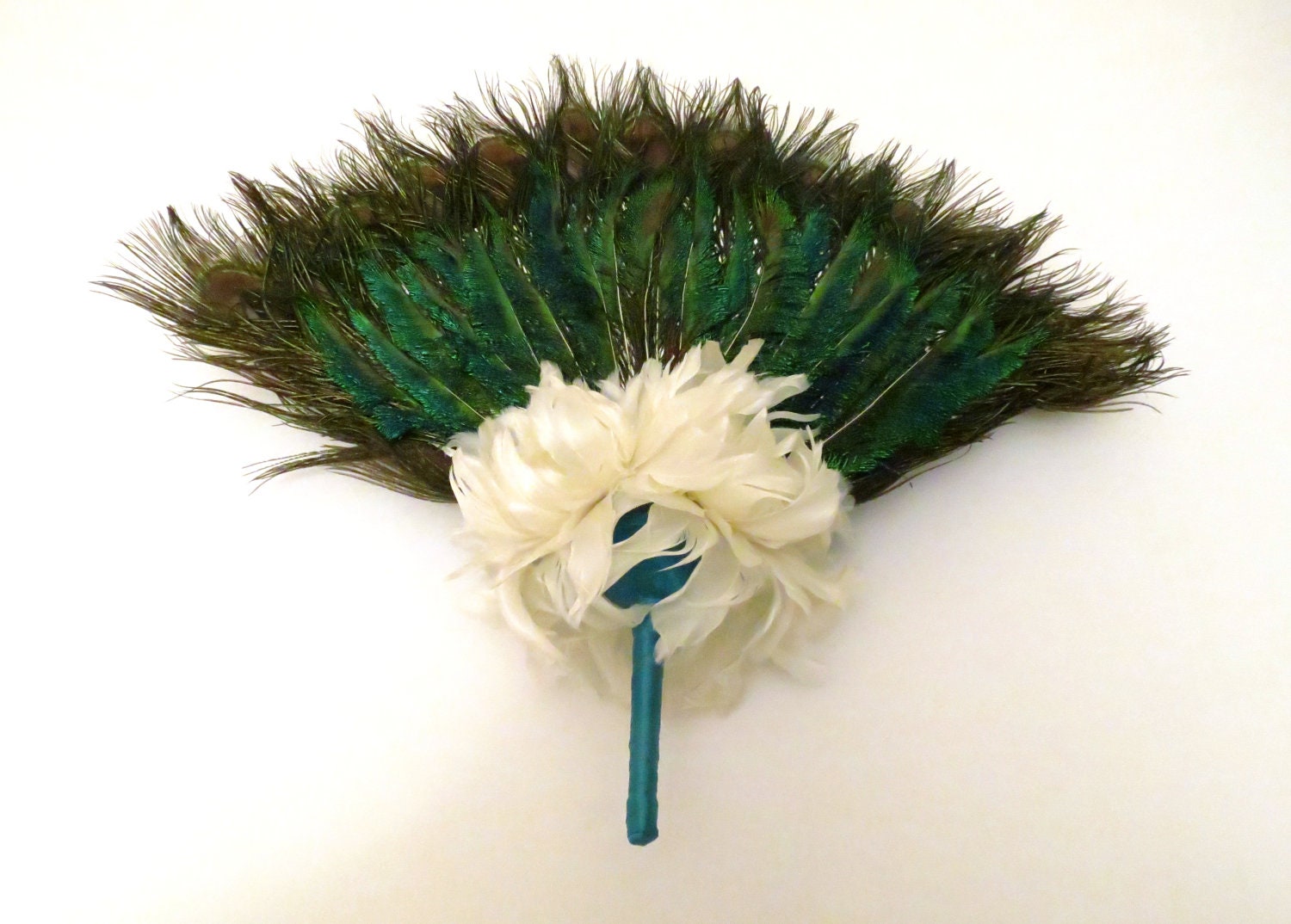 Peacock Feather Fan Bridal Bouquet In Your Choice of Colors