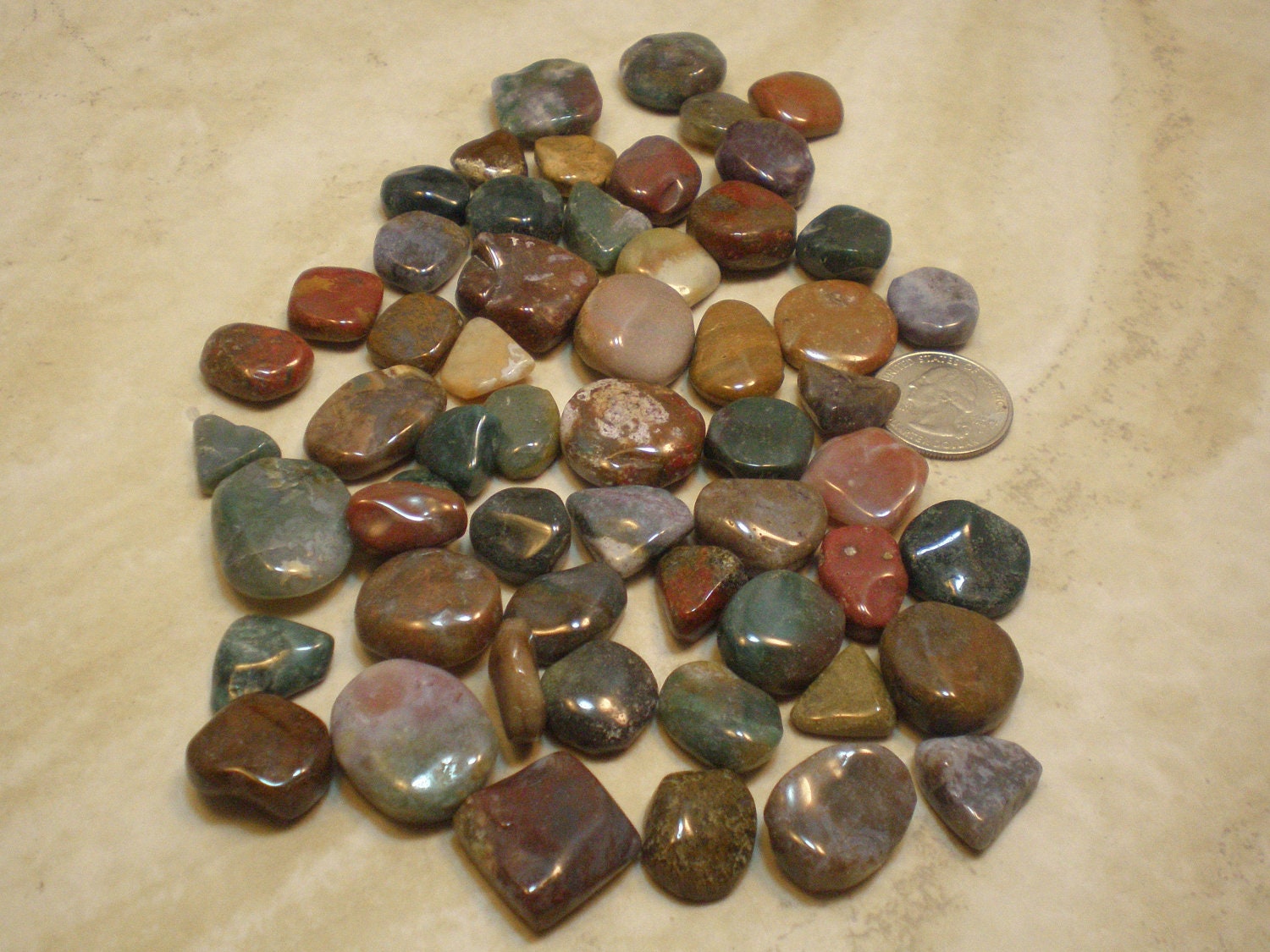 Tumbled Stones, 1 Half Pound of Green Agates, Jaspers and Bloodstone, 50 Plus Count, Good For Wire Wrapping, Jewelry Making, Mosaic Art GRPD