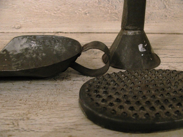 Set of Vintage Primitive Kitchen Tools - Darkened
