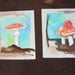 Mushroom triptych, Original mixed media Drawings on gray paper