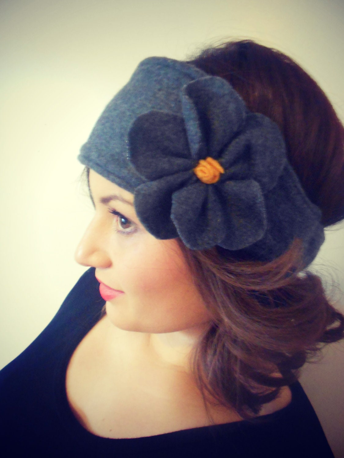 Gray Fleece Wide Style flower head warmer SOFT and WARM  wide head wrap spring