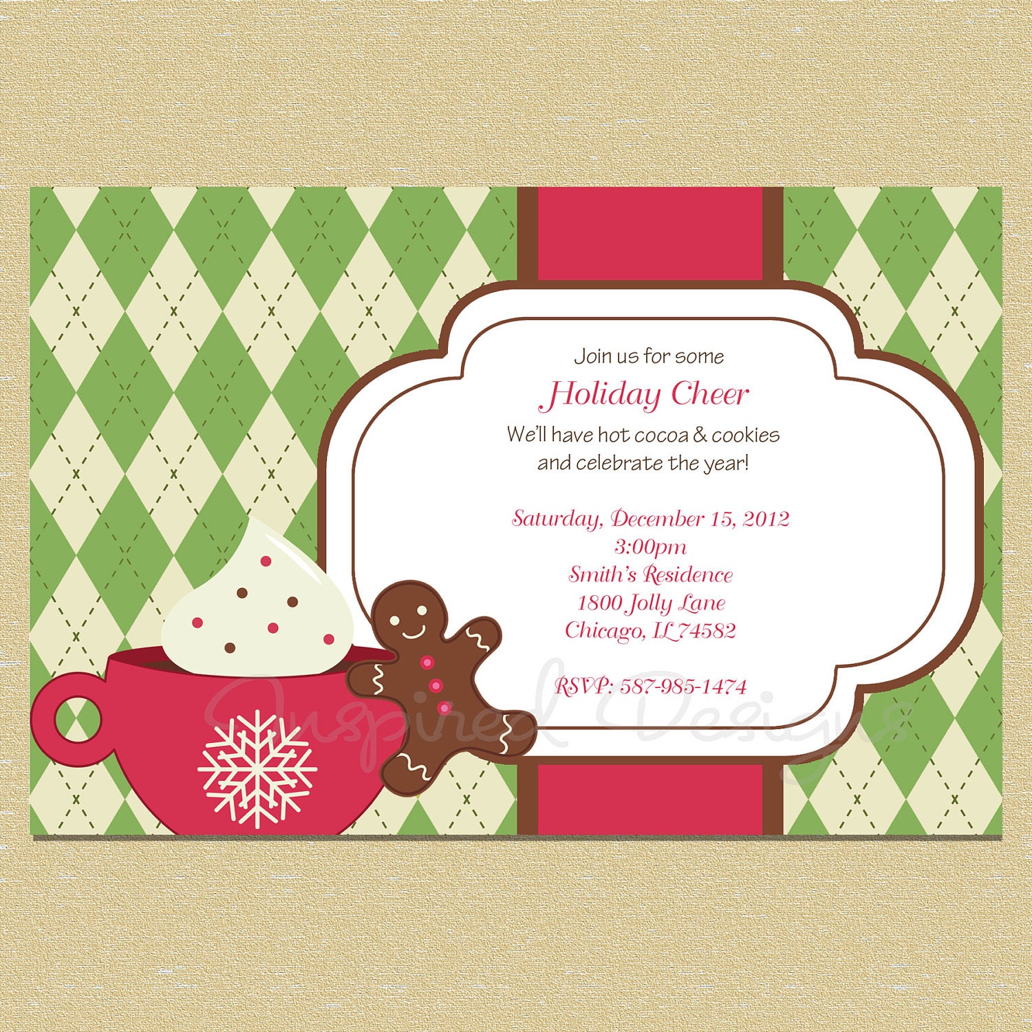 Christmas Hot Cocoa & Gingerbread Man Invitation Il_570xn