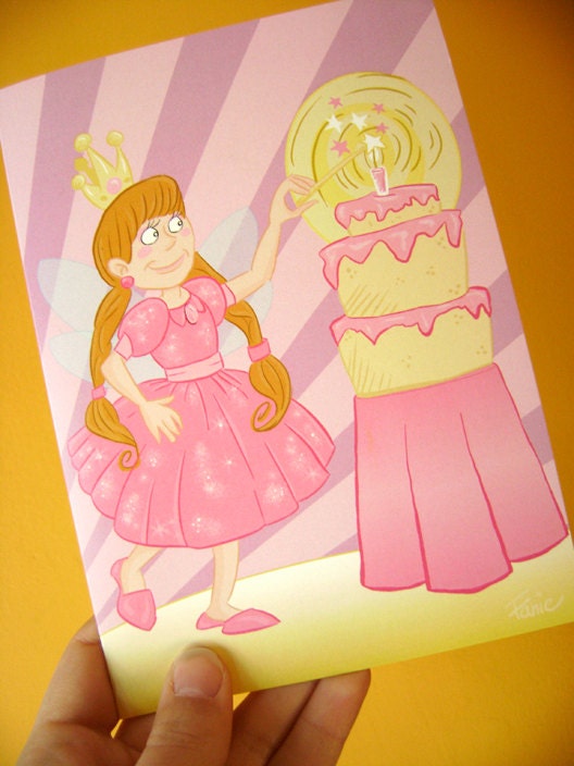 Girl Princess Greeting Card Notecard Blank - Fairy Girl Birthday Card - 5x7