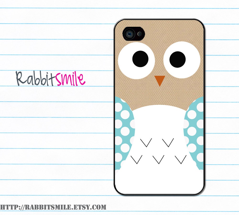 iPhone 5 Case, iPhone 4 case, iPhone 4s Cover , Hard Plastic iphone 5 Cover, cases - Owl with blue polka dot wing