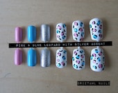 Blue & Pink Leopard Print with Silver Accent Nail Art Set