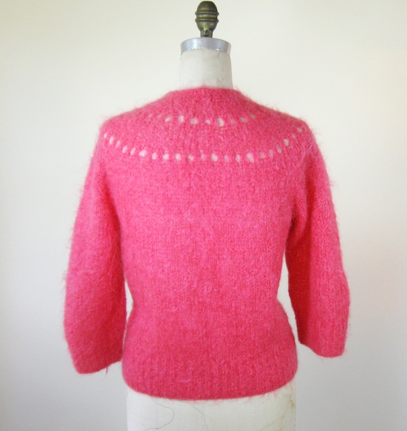 50s Pink Mohair Cardigan Sweater Womens Medium