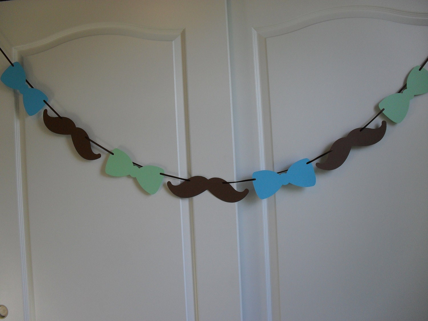 Mustache Bow Tie Banner Garland Brown Blue Green Birthday Party Little Man Bachelor party 40th birthday baby shower Custom colors available Il_570xn