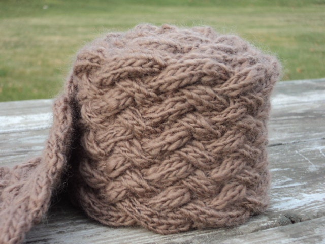 Winter Wool Cabled Scarf, Hand spun Merino