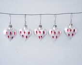 Set of 5 Hearts Vintage Valentine's Day Glass Ornaments with Red Drops
