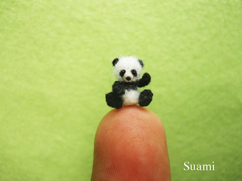 Miniature Panda - 1/2 inch Micro Thread Crochet Amigurumi Bear Stuff Animal - Made To Order