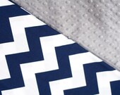 Navy Chevron and Grey Handmade Super Soft Baby Blanket