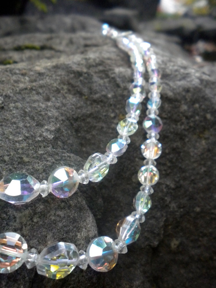 Beautiful vintage two strand aurora borealis necklace wedding necklace