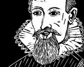 Kepler, Linocut, 4 x 6, original hand-pulled print