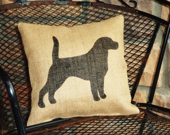 Handmade Stenciled Beagle Silhouette Burlap Pillow-Insert Included
