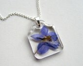 Blue Delphinium - Real Flower Enchanted Garden Necklace