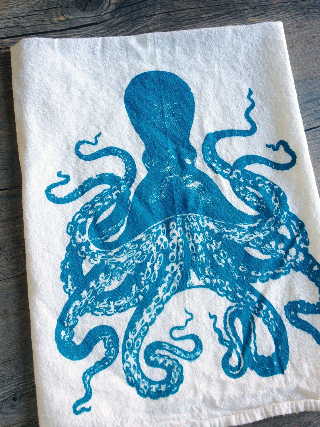 Octopus Screen Printed Kitchen Cotton Tea Towel - Earth Friendly and Reusable - Nautical Dish Towel - Housewarming Gift