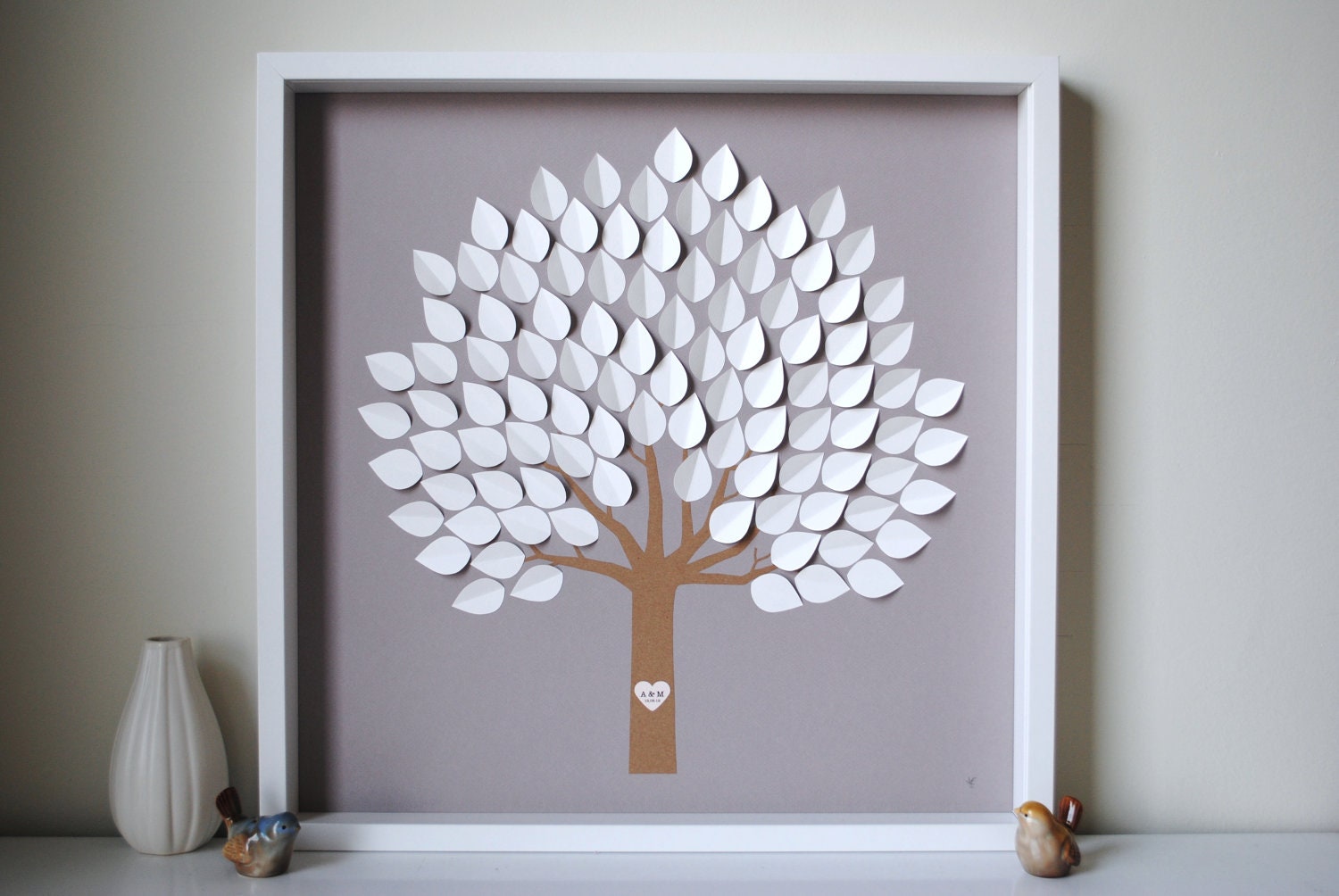 Unique Wedding Guest Book Alternative - 3D Wedding Tree - Winter - MED - For up to 150 guests (includes frame, instruction card & pens)