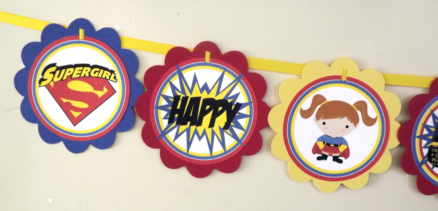 Super Girl Happy Birthday Word Banner Il_570xn
