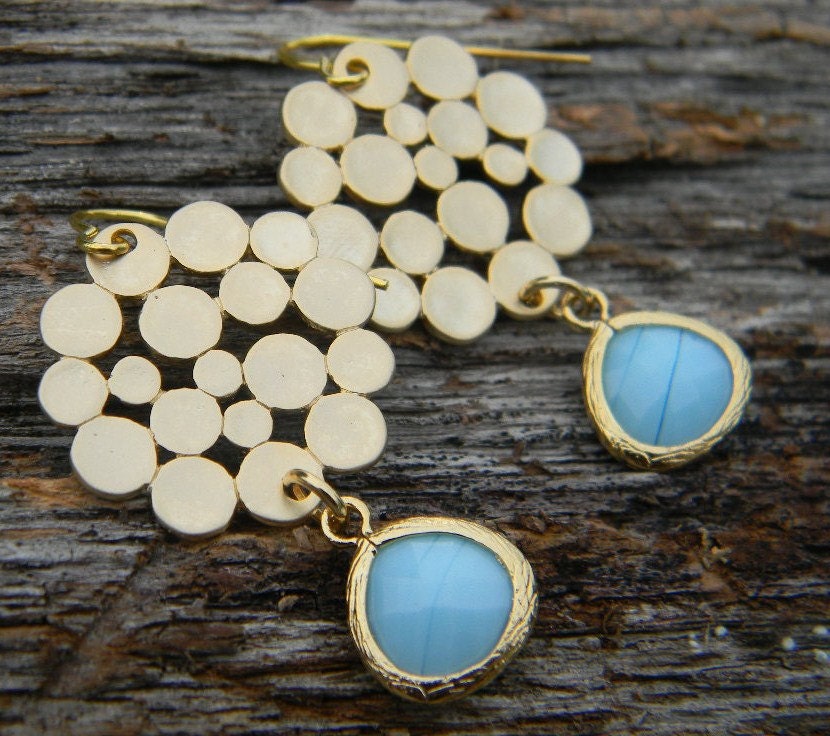 Gold Bubble and Turquoise Blue Earrings in Gold