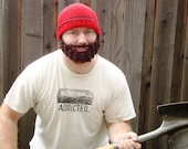 Beard Hat (crochet red striped hat with detachable brown beard)