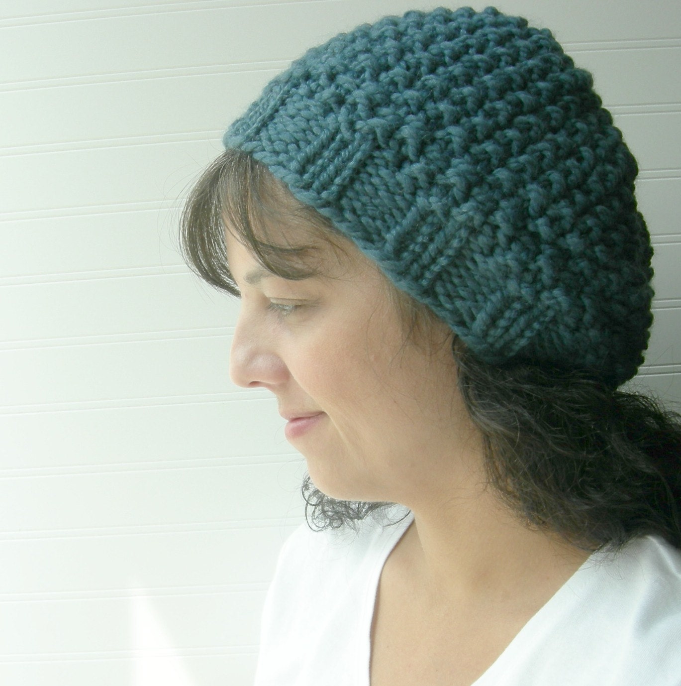 Knitted Blue Chunky Slouch Hat