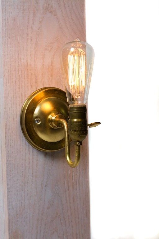Brass Loop Arm Bare Bulb Vintage Style Paddle Key Socket Wall Sconce