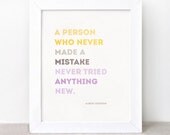 Einstein Typographic Print - 8x10 - Inspirational, Eco Friendly, Mistake Quote - Color Block Yellow, Brown, Purple