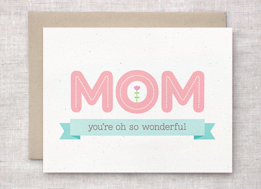 Mother's Day Card - Spring I Love You Card - Eco Friendly - Mom You're Wonderful