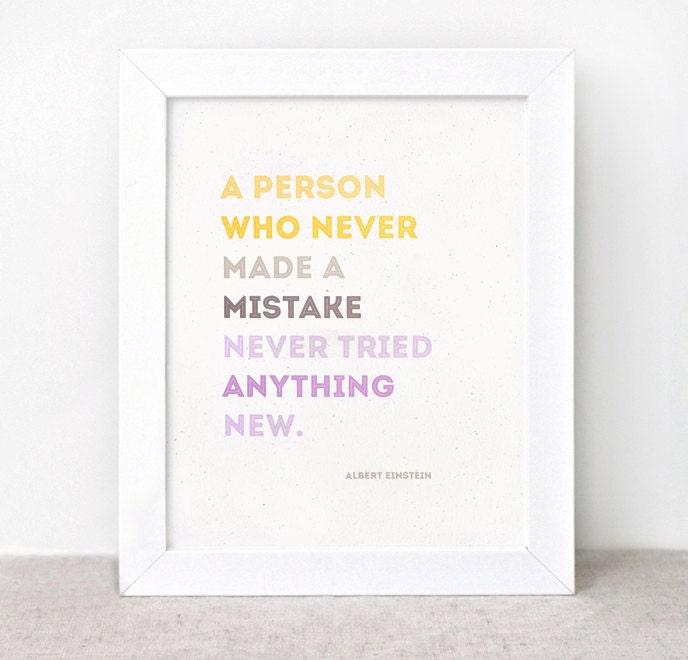 Einstein Typographic Print - 8x10 - Inspirational, Eco Friendly, Mistake Quote - Color Block Yellow, Brown, Purple