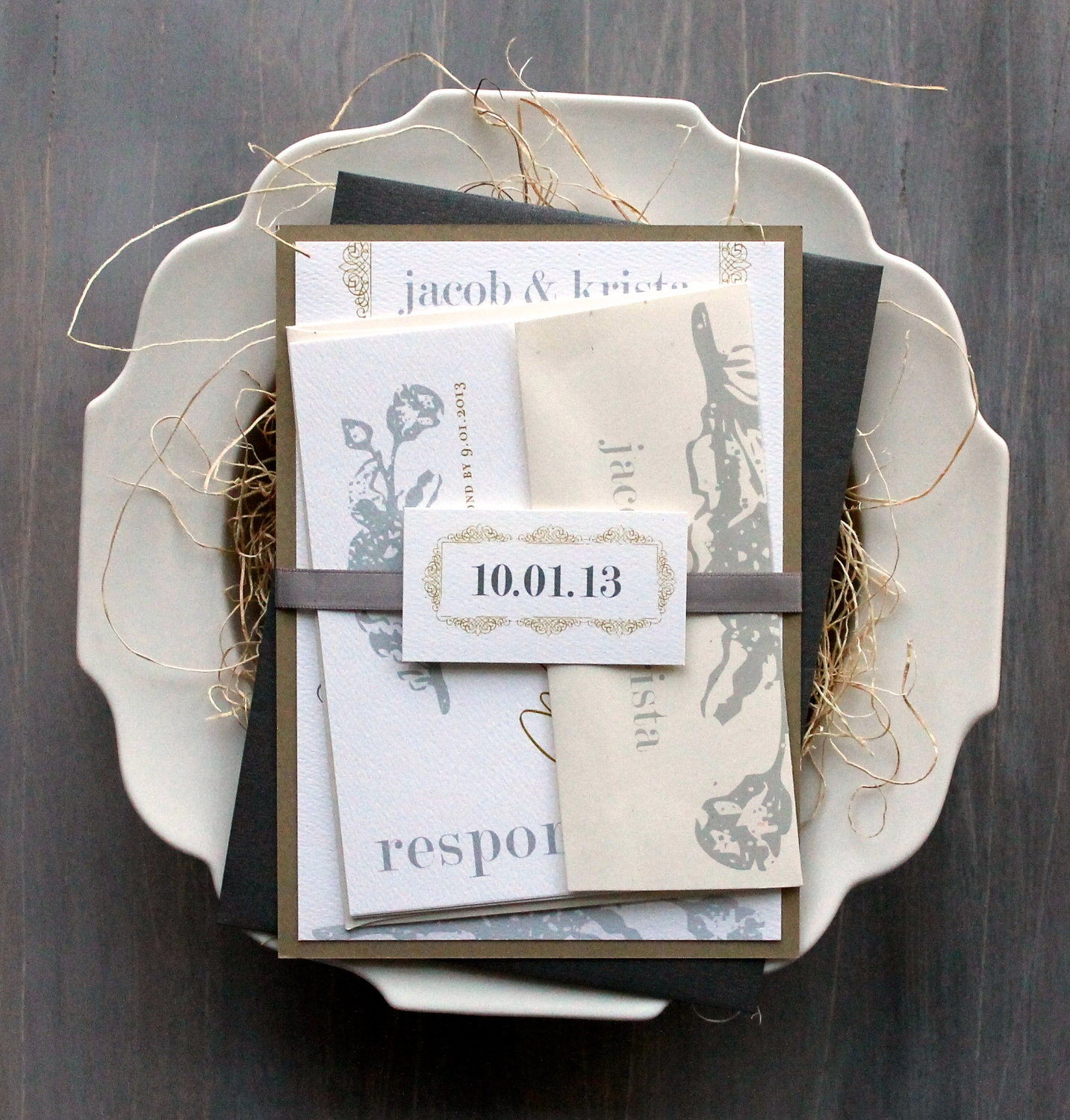 Modern Romance - Elegant & Classic Wedding Invitation, With Gold, Gray, Ivory - Purchase for a Sample  (As Seen on Style Me Pretty)